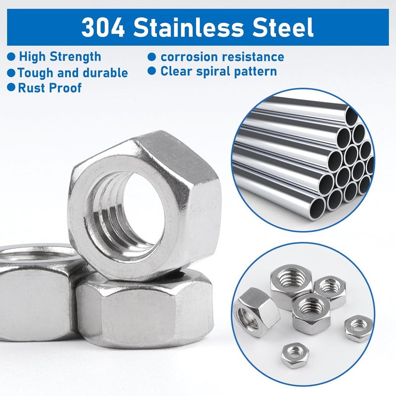 Vmuter #10-24 Hex Nuts, 100 Pack 304 (A2-70) Stainless Steel Hardware Nuts,Standard Inch Coarse Thread Nuts - Image 4
